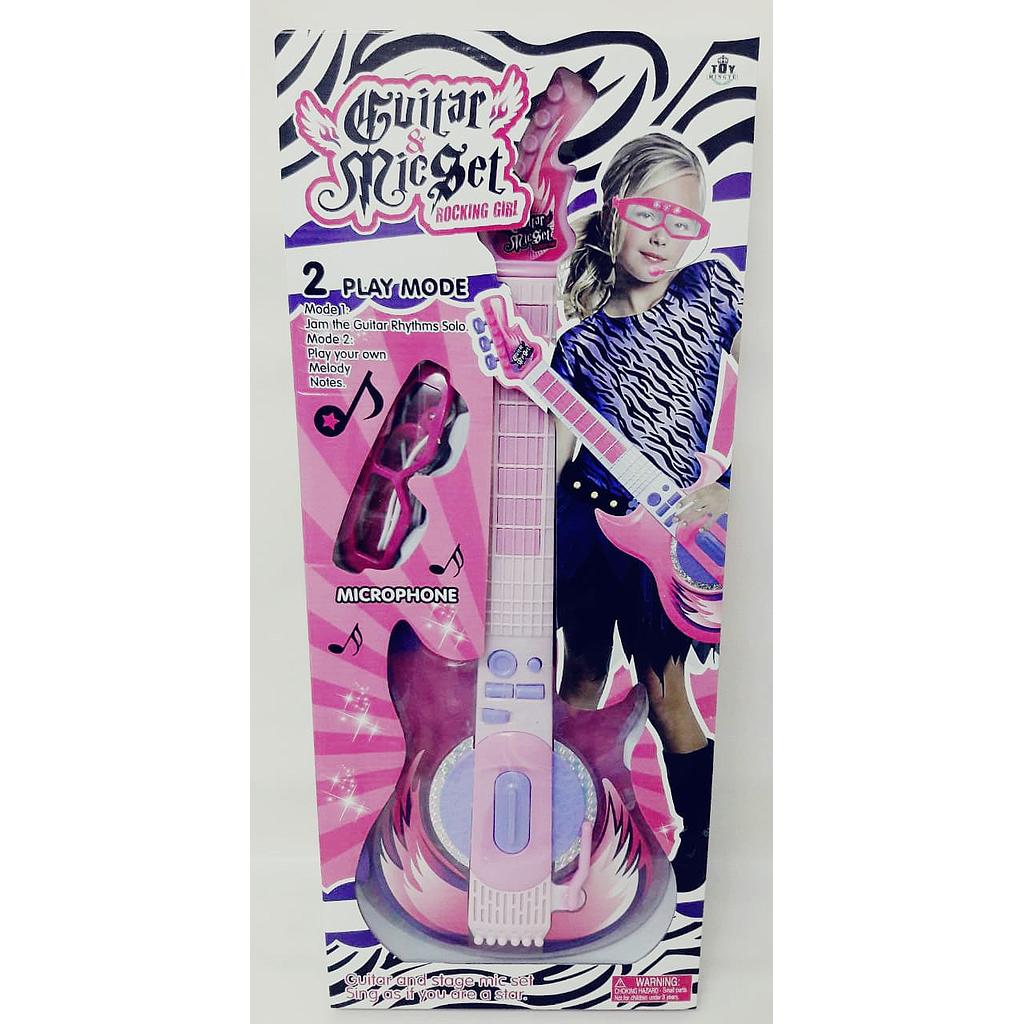 GUITARRA ELÉCTRICA CON LENTES Y MICRÓFONO, LUZ Y SONIDO , 3 PILAS AA , 60cm X 25cm. (11PALE)