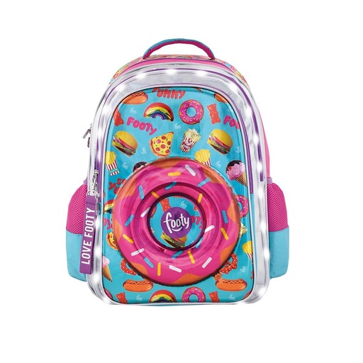 [F1263] Mochila Footy Espalda 18" c/luz Led (violeta y celeste) / Fila 16 arriba