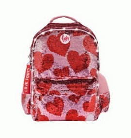 [f1243] Mochila Footy espalda,18" c/luz led y lentejuelas reversibles, viene en dos combinaciones  