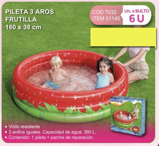 [51145] pileta tres aros frutilla 160 x 38 cm